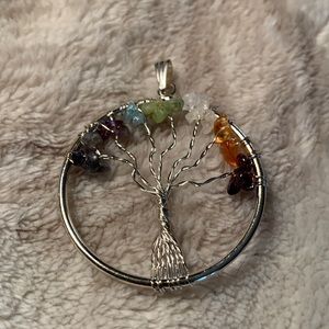 Tree of life silver chakra pendant